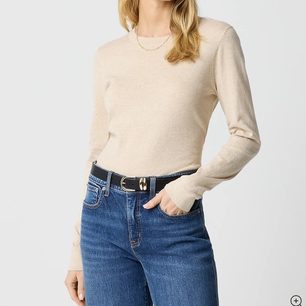 J.Crew Teddie Crewneck Sweater Beige Oatmeal Heather 100% Cotton Large